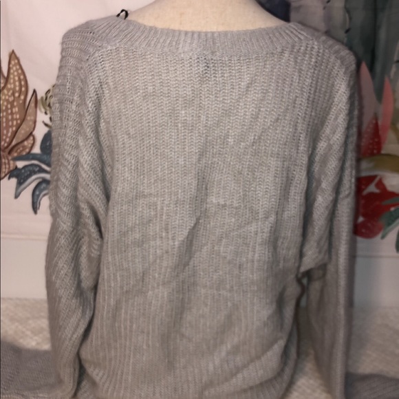 Grey Knit Sweater with Crossed Front - Picture 4 of 5
